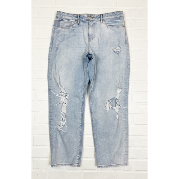 Express Mid Rise Boyfriend Jeans Light Wash Ripped Distressed Size 12 - Picture 1 of 8